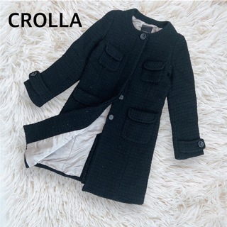 クローラ(CROLLA)のクローラ CROLLA ノーカラーコート 黒 厚手 暖かい(ロングコート)