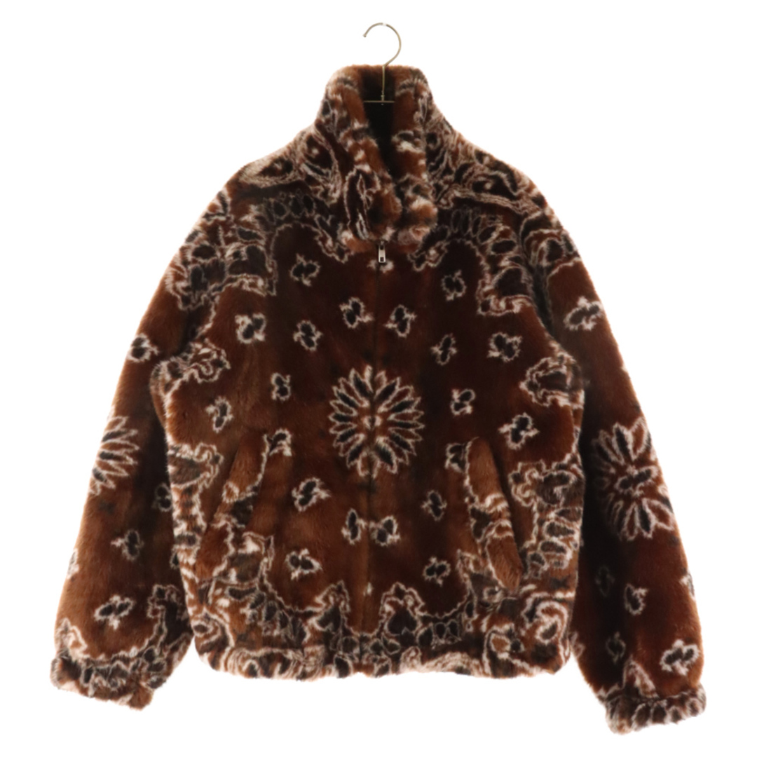 SUPREME シュプリーム 21SS Bandana Faux Fur Bomber Jacket バンダナフェイクファーボンバージャケット バンダナ総柄ファーブルゾン ブラウン49センチ袖丈