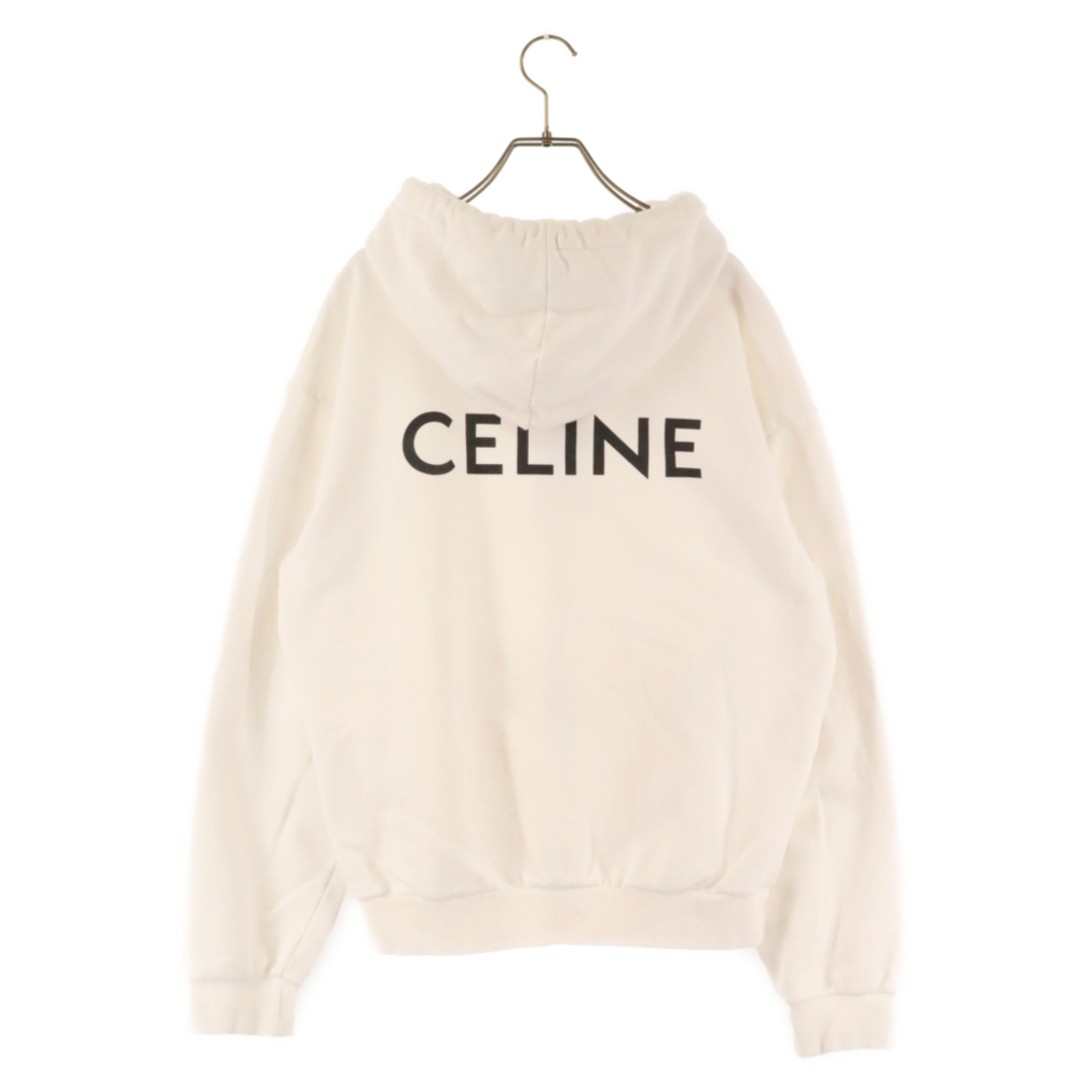 60センチ袖丈CELINE セリーヌ 21AW バックロゴプリント ルーズ ジップアップパーカー フーディー ホワイト 2Y496052H