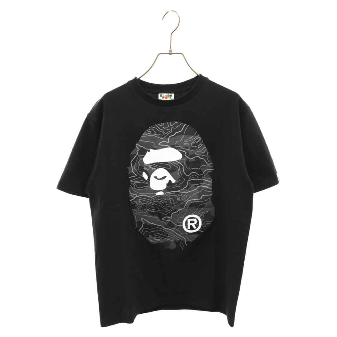 A BATHING APE(アベイシングエイプ)のA BATHING APE アベイシングエイプ Layered Line Camo Big Ape Head レイヤードライン カモビッグエイプヘッド 半袖Tシャツ ブラック 001TEJ801028M メンズのトップス(Tシャツ/カットソー(半袖/袖なし))の商品写真