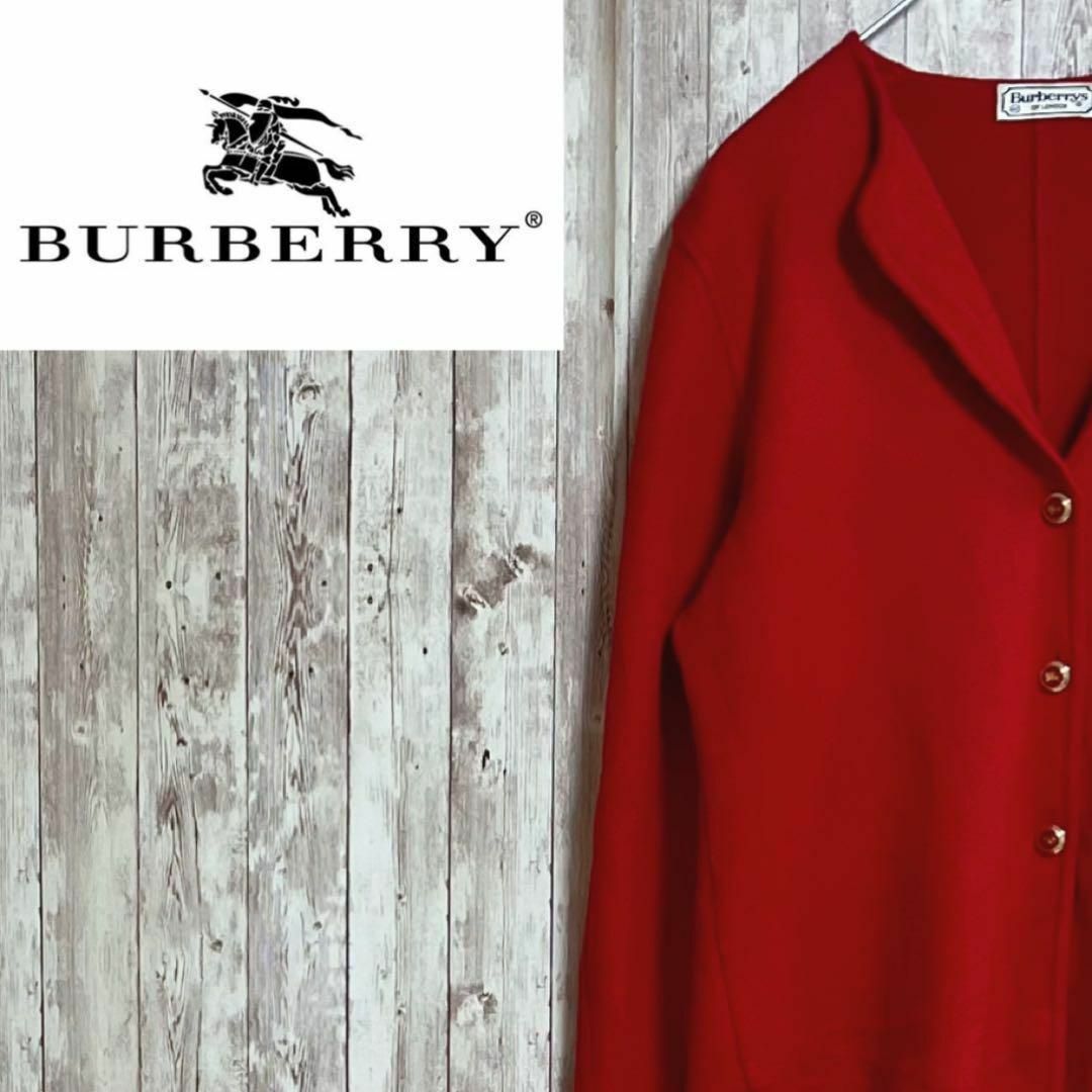 BURBERRY(バーバリー)のバーバリーカーディガン　ボタンロゴ　レディース　赤　ヴィンテージ レディースのトップス(カーディガン)の商品写真