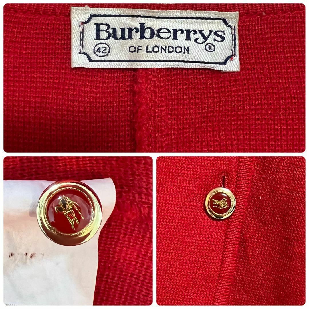BURBERRY - バーバリーカーディガン ボタンロゴ レディース 赤 BURBERRY - バーバリーカーディガン ボタンロゴ レディース 赤