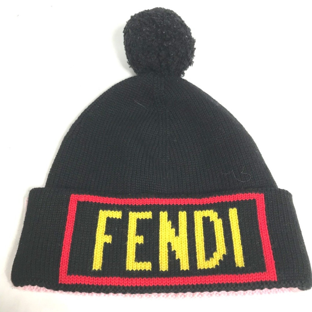 FENDI(フェンディ)のフェンディ FENDI ロゴ ポンポン付き FXQ056 バイカラー ビーニー 帽子 ニット帽 ニットキャップ ニット帽 ウール ピンク レディースの帽子(ニット帽/ビーニー)の商品写真