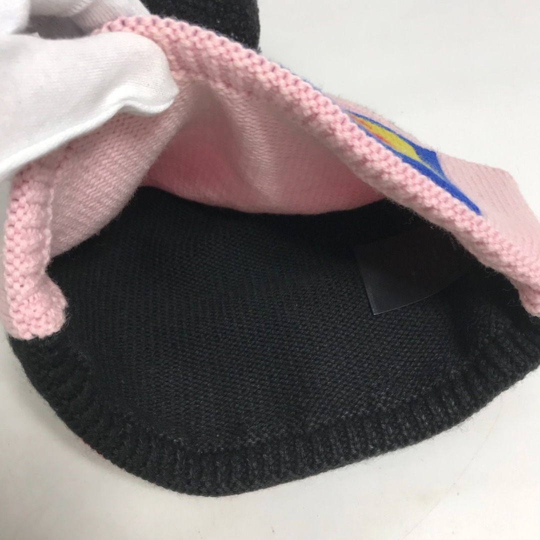 FENDI(フェンディ)のフェンディ FENDI ロゴ ポンポン付き FXQ056 バイカラー ビーニー 帽子 ニット帽 ニットキャップ ニット帽 ウール ピンク レディースの帽子(ニット帽/ビーニー)の商品写真