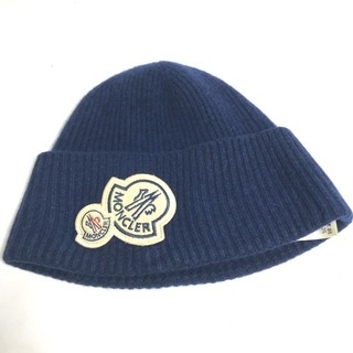 モンクレール(MONCLER)のモンクレール MONCLER ロゴ ワッペン M7009M ビーニー 帽子 ニット帽 ニットキャップ ニット帽 ウール ブルー(ニット帽/ビーニー)