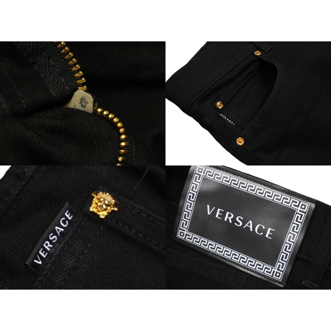 VERSACE(ヴェルサーチ)のVERSACE ヴェルサーチ 刺繍 メデューサ デニムパンツ ブラック ゴールド金具 ロゴ ボトムス A81832 サイズ31 美品 中古 57260 メンズのパンツ(デニム/ジーンズ)の商品写真