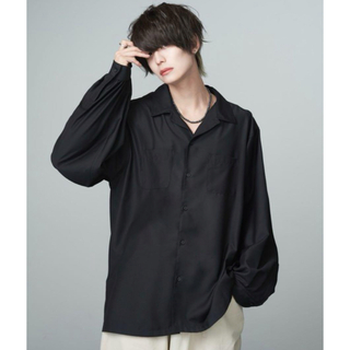 【ADRER】ドルマンスリーブオープンカラーシャツ　黒(シャツ/ブラウス(長袖/七分))