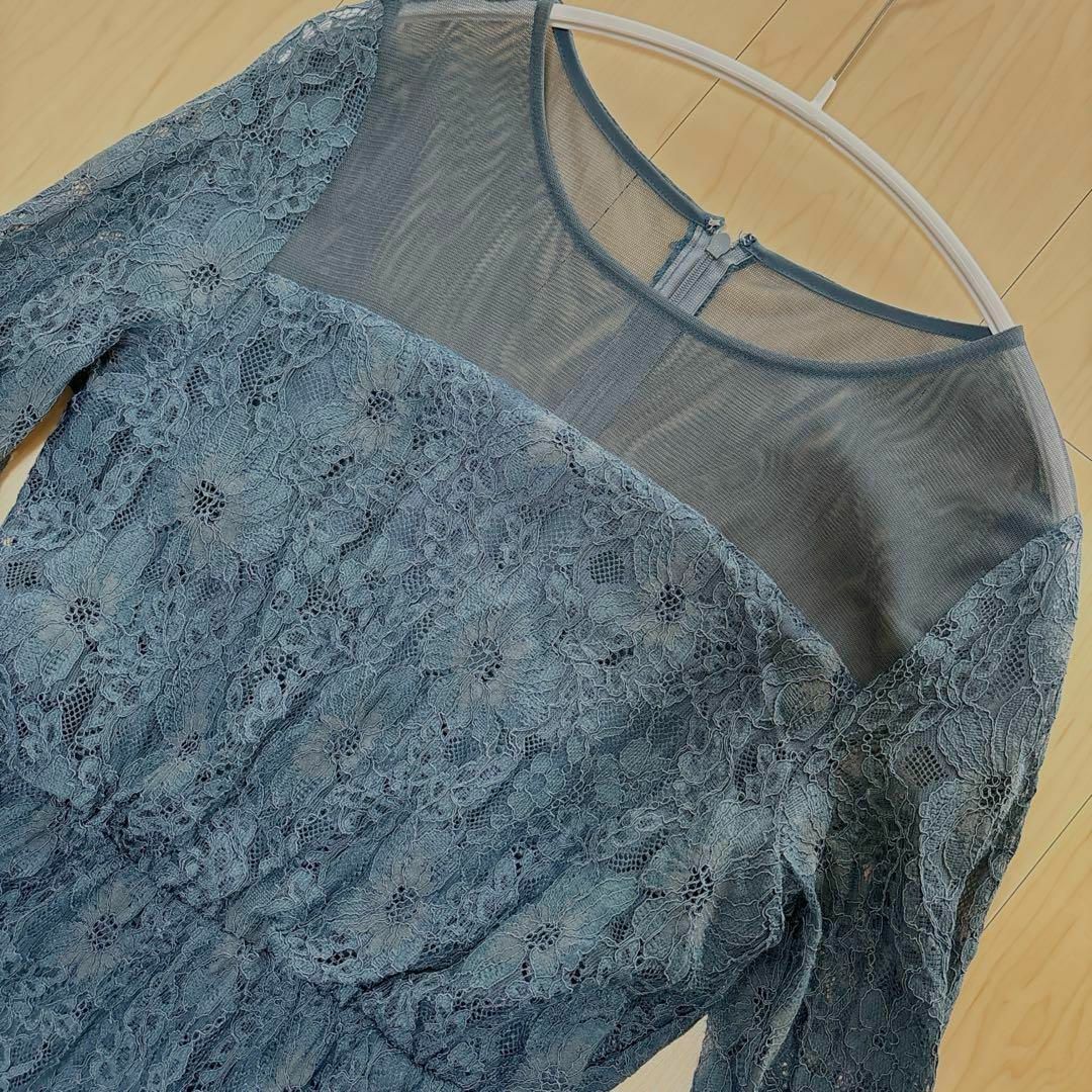 apart by lowrys(アパートバイローリーズ)のレースキリカエフレアワンピース グレイッシュブルーM レディースのフォーマル/ドレス(ミディアムドレス)の商品写真