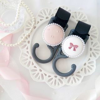 ♡ベビーカーフック♡  Ribbon×dot【pink】(ベビーカー用アクセサリー)