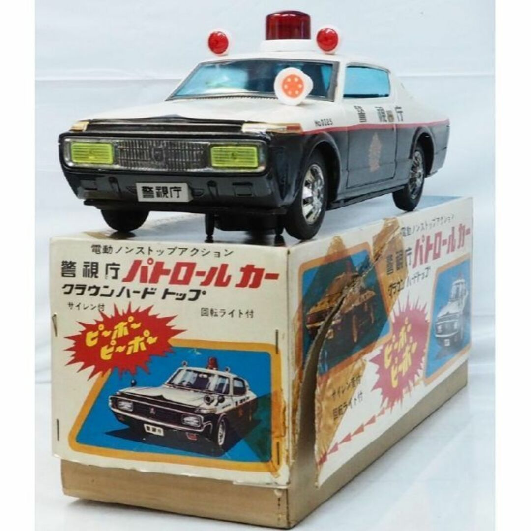 当方の全出品リストアオシン トヨタ クラウンHT SLパトカー電動走行tinブリキtoy箱付car