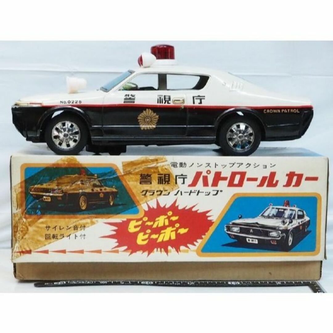 当方の全出品リストアオシン トヨタ クラウンHT SLパトカー電動走行tinブリキtoy箱付car