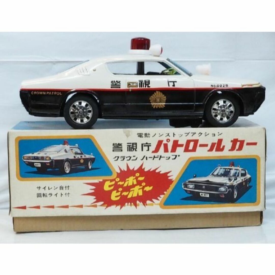 当方の全出品リストアオシン トヨタ クラウンHT SLパトカー電動走行tinブリキtoy箱付car