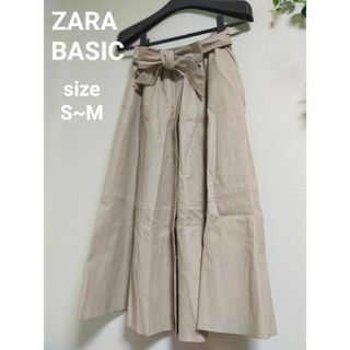 ザラ(ZARA)の美品✨️ZARA 合皮 リボンベルト付き フレア ロングスカート 膝下丈  M(ロングスカート)