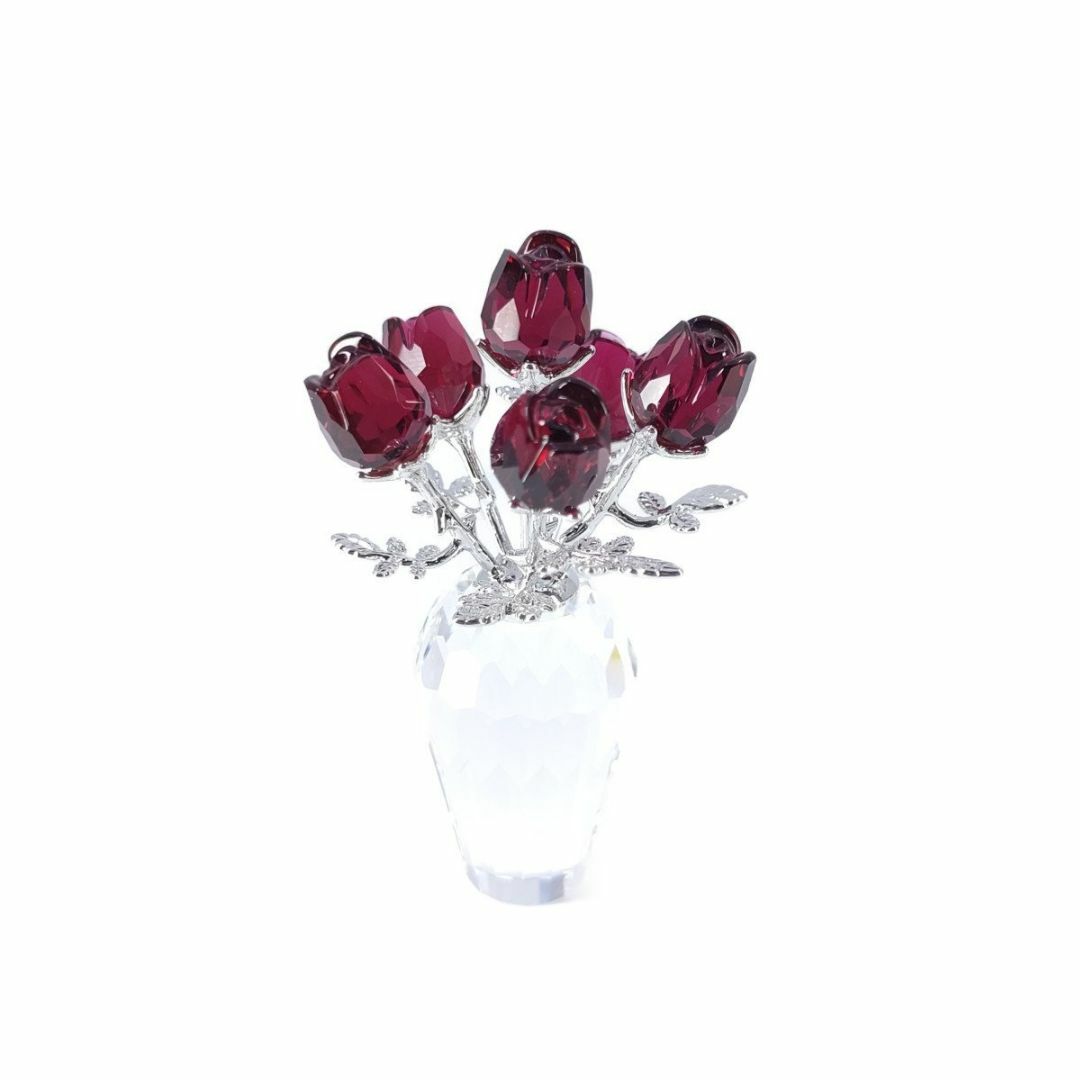 【美品】SWAROVSKI スワロフスキー 赤いバラ クリスタル 置物 花瓶 フィギュリンW4×H7×D4cm付属品