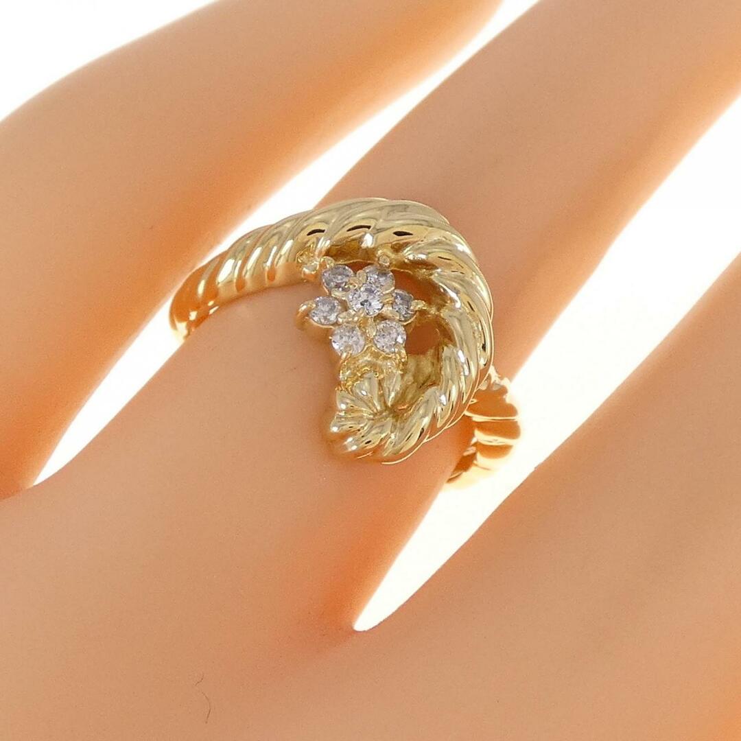 K18YG フラワー ダイヤモンド リング 0.12CT レディースのアクセサリー(リング(指輪))の商品写真