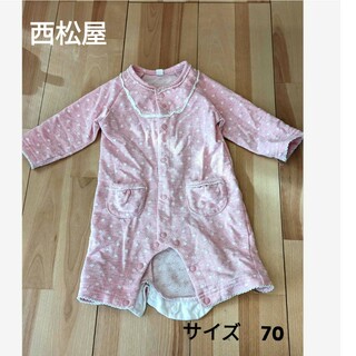 ニシマツヤ(西松屋)の【最低価格！】ピンクの水玉ロンパース　サイズ70(ロンパース)