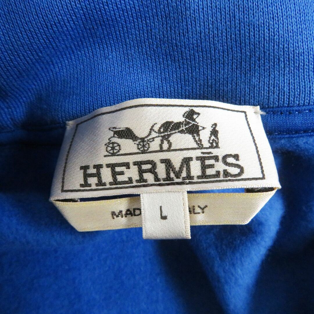 47cm袖丈未使用品□21SS HERMES/エルメス ハロー・ミスター・ファリエール ラムレザーパッチ スウェットパーカー/フーディー ブルー L 伊製 正規品