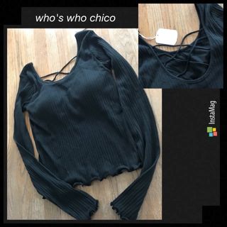 フーズフーチコ(who's who Chico)の新品タグ付き☆バックレースアップロンT ブラック(Tシャツ(長袖/七分))