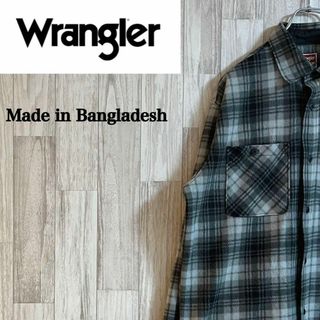 ラングラー(Wrangler)のラングラーチェックシャツ　バングラデシュ製　フリース素材　チェック柄　グレー　M(シャツ)