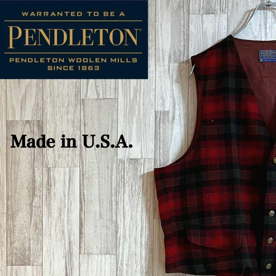 PENDLETON(ペンドルトン)のペンドルトンヴィンテージウールベスト　アメリカ製　　チェック柄　赤 メンズのトップス(ベスト)の商品写真