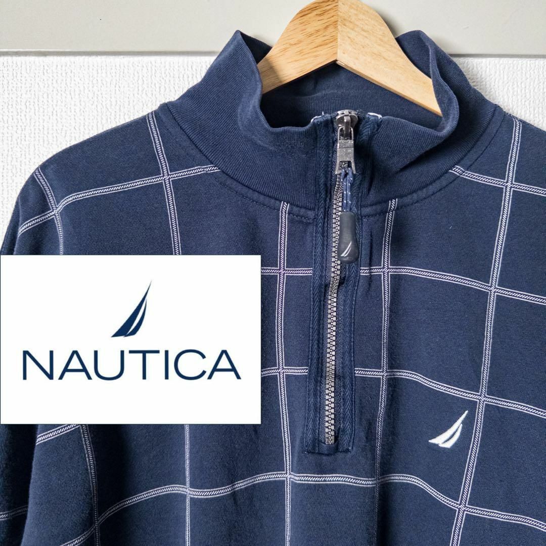 NAUTICA(ノーティカ)の古着 nautica ノーティカ ハーフジップスウェット 00年代 チェック メンズのトップス(スウェット)の商品写真