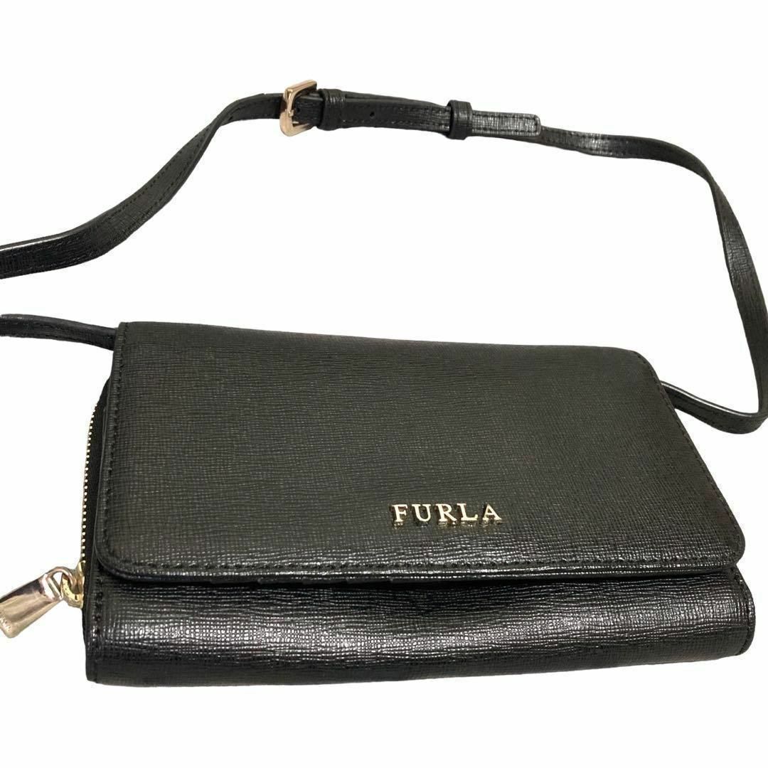 美品　フルラ　FURLA ショルダーウォレットバッグ　2way ミラー付き　本革 | フリマアプリ ラクマ