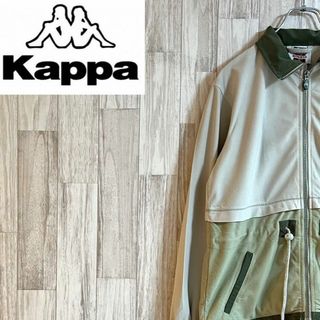 カッパ(Kappa)のカッパジップアップパーカー　ロゴ　バイカラー　カーキ　スポーツウェア(その他)