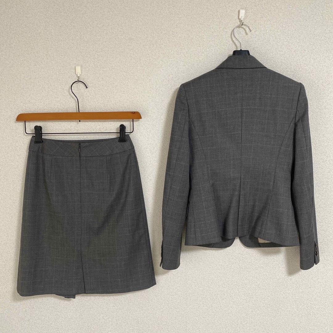 PSFA スカートスーツ 5 W60 グレー チェック ストレッチ DMW  レディースのフォーマル/ドレス(スーツ)の商品写真