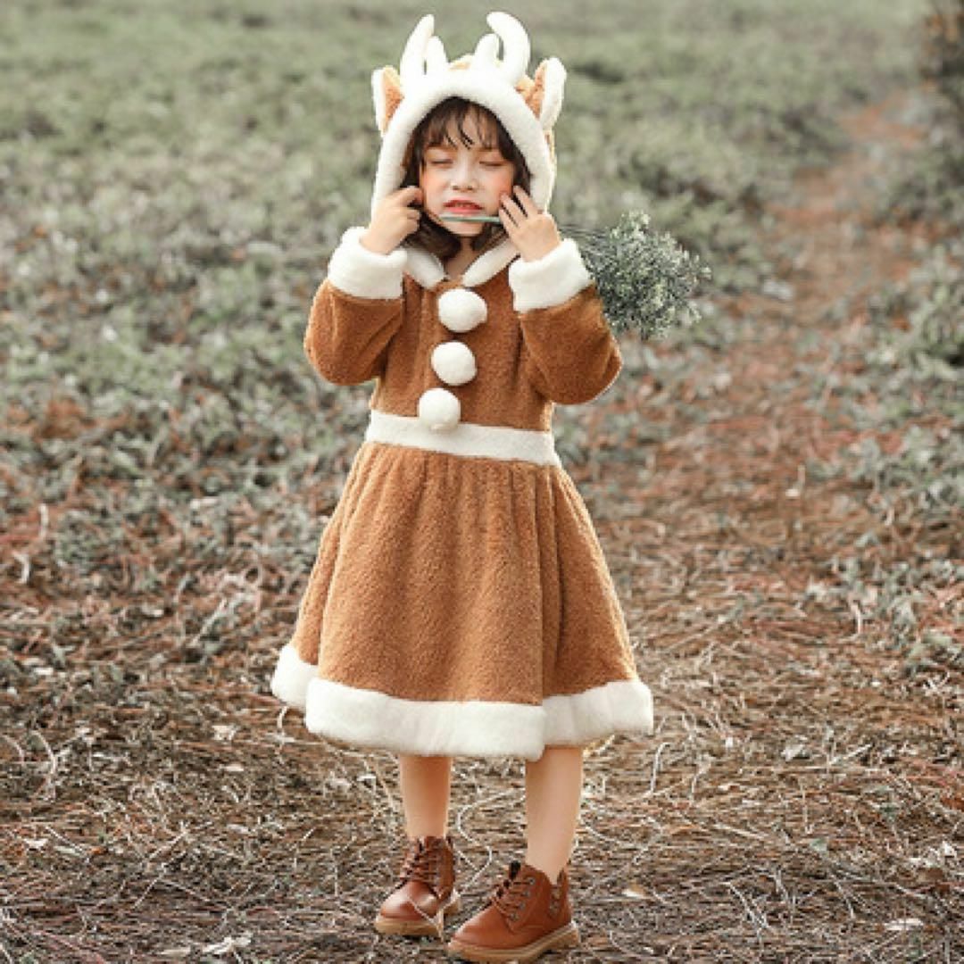 クリスマス  ワンピース　トナカイ コスプレ 女の子 子供 衣装 サンタ　 キッズ/ベビー/マタニティのキッズ服女の子用(90cm~)(ワンピース)の商品写真