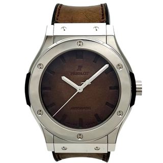 ウブロ(HUBLOT)の【在庫一掃】HUBLOT ウブロ 腕時計 ベルルッティ クラシックフュージョン 100本限定 511.TX.050T.VR.BER16 自動巻き Pt950プラチナ  レザー  ラバー  ブラウン 茶 シルバー金具 メンズ 人気【中古品】(腕時計(アナログ))