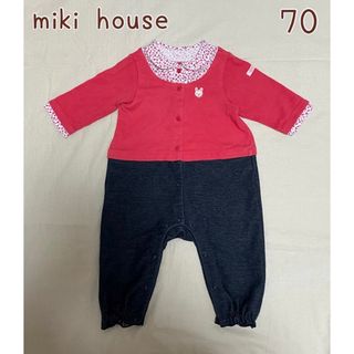 ミキハウス(mikihouse)のミキハウス　花柄重ね着風ロンパース 70㎝　濃いピンク(ロンパース)