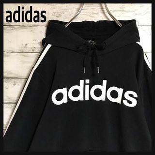 アディダス(adidas)の【人気定番】アディダス　ビックロゴパーカー　袖ライン　ブラック　F752(パーカー)