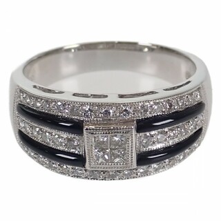 【中古】【Aランク】K18WG ホワイトゴールド デザインリング 指輪 ダイヤモンド 0.37ct オニキス 約13号 レディース ジュエリー アクセサリー【ISEYA】(リング(指輪))