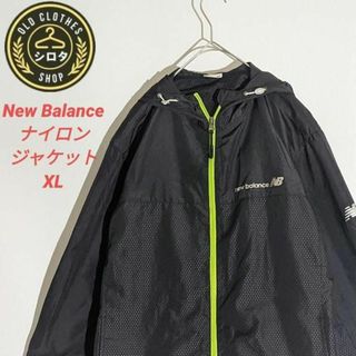 ニューバランス(New Balance)のニューバランス ナイロン ジャケット フード プリント 美品 黒(ナイロンジャケット)