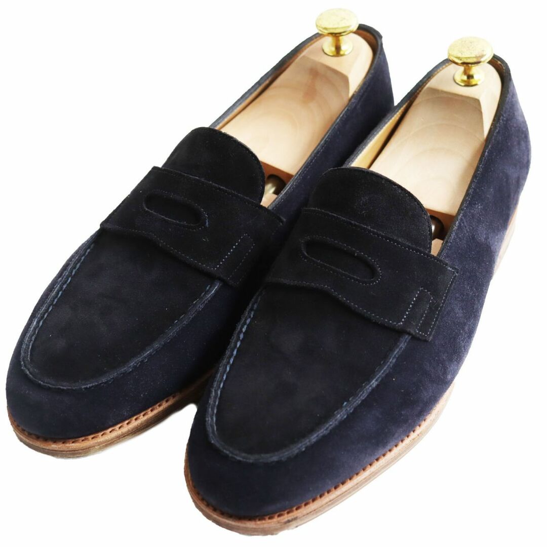 美品●JOHN LOBB ジョンロブ LOPES/ロペス スウェードレザー コインローファー/ペニーシューズ ネイビー×ブラック 7 1/2 イングランド製約29cmワイズ幅