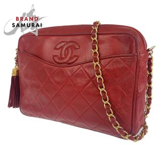 シャネル(CHANEL)のCHANEL シャネル ヴィンテージ マトラッセ  ココマーク タッセル レッド 赤 ゴールド金具 ラムスキン チェーンショルダーバッグ 斜め掛け レディース 404215 【中古】(ショルダーバッグ)