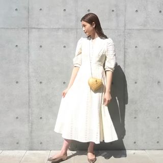 マウジー(moussy)のMOUSSY COTTON EYELET ロングドレス(ロングワンピース/マキシワンピース)