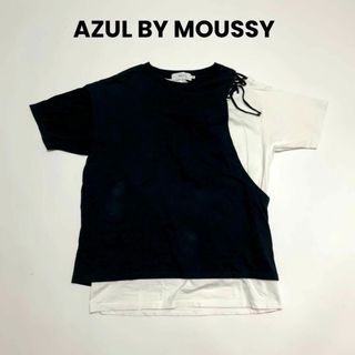 アズールバイマウジー(AZUL by moussy)のcu268/アズールバイマウジー トップス 半袖 重ね着風 黒白 バイカラー(カットソー(半袖/袖なし))