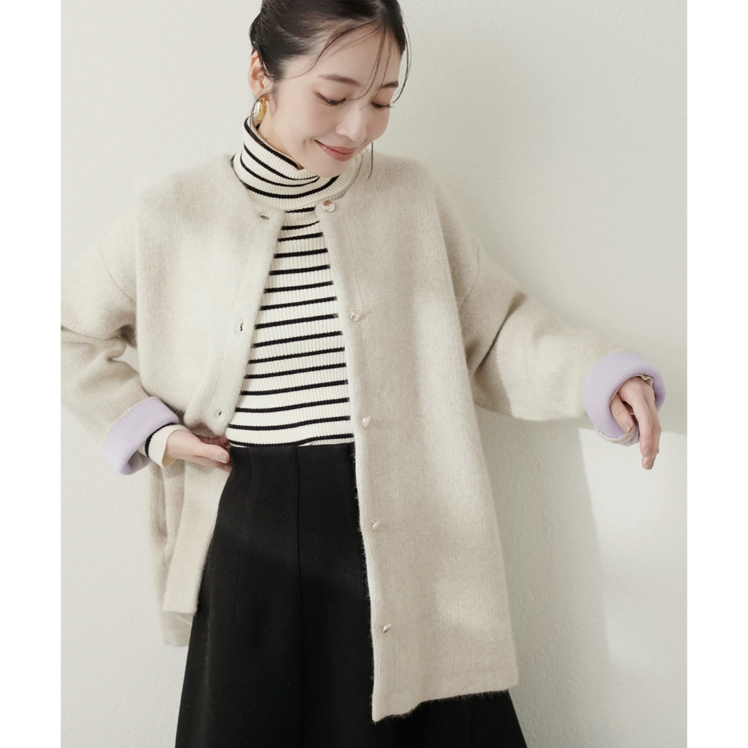 natural couture(ナチュラルクチュール)の【新品】EVERY VERY NICE CLAUP FOX混フェイスニットコート レディースのジャケット/アウター(ニットコート)の商品写真