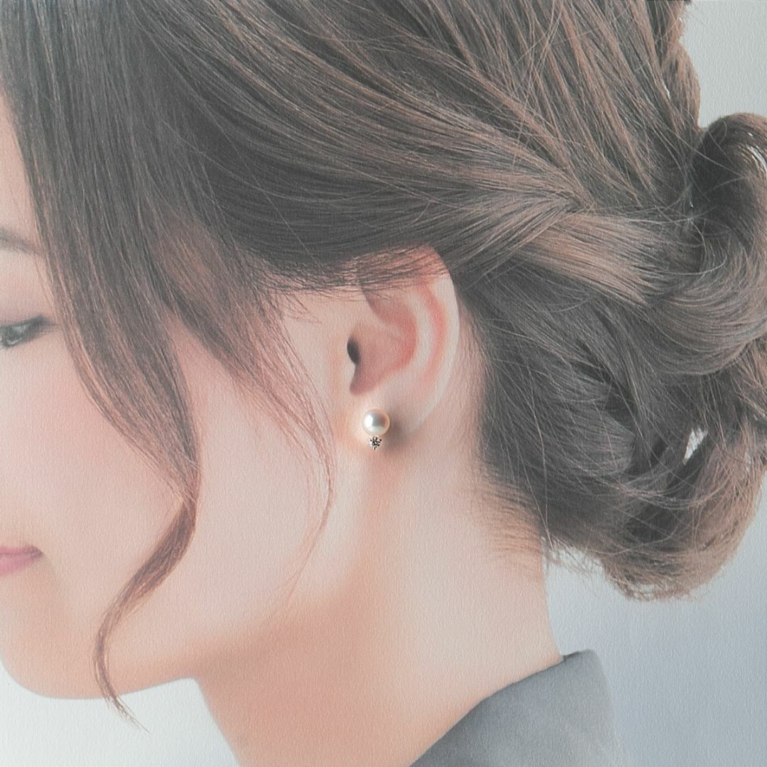 MIKIMOTO - ミキモト ダイヤ パール ピアス アコヤパール7.5mm K18YG