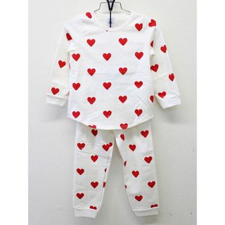 プチバトー(PETIT BATEAU)の【秋冬物 新入荷!】新品 未使用品▲プチバトー/PETIT BATEAU▲95cm(3ans) 長袖パジャマ上下セット/ルームウェア/寝間着/小物 白赤 ハート柄 裏起毛 【ネット限定】子供 キッズ kids 女の子 秋冬 511132(パジャマ)