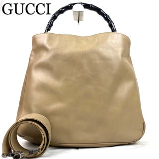 グッチ(Gucci)のGUCCI 2way ショルダーバッグ　バンブー　レザー　グレージュ(ショルダーバッグ)