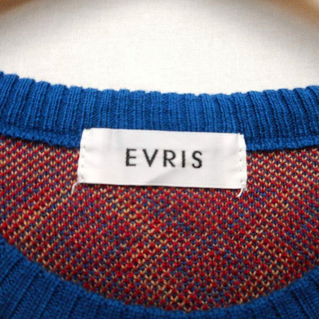 EVRIS(エヴリス)のエヴリス EVRIS セーター ニット ショート丈 半袖 総柄 切替リブ 丸首 レディースのトップス(ニット/セーター)の商品写真