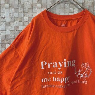 アメリカ古着 プリントTシャツ pray オレンジ 橙 2XL(Tシャツ/カットソー(半袖/袖なし))
