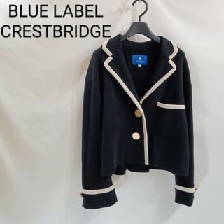 ブルーレーベルクレストブリッジ(BLUE LABEL CRESTBRIDGE)のブルーレーベルクレストブリッジ ウール ジャケット 金ボタン 白パイピング 黒(カーディガン)