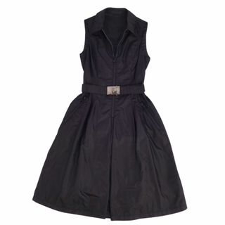 プラダ(PRADA)の美品 プラダ PRADA ワンピース ドレス ノースリーブ ハーフジップ ナイロン 無地 トップス レディース 38(S相当) ブラック(ひざ丈ワンピース)