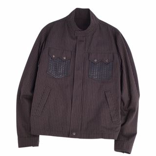 ボッテガヴェネタ(Bottega Veneta)の美品 ボッテガヴェネタ BOTTEGA VENETA ジャケット ジップアップ イントレチャート ストライプ ラムレザー アウター メンズ 52(XL相当) ブラック(その他)