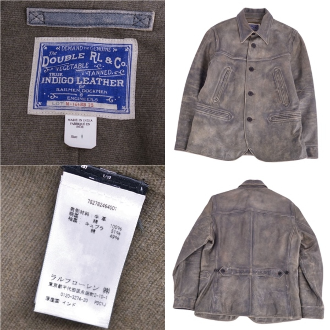 RRL(ダブルアールエル)の極美品 ダブルアールエル RRL 23SS Ralph Lauren コート カーコート レザーコート インディゴ ヴィンテージ加工 牛革 アウター メンズ M グレー メンズのジャケット/アウター(その他)の商品写真