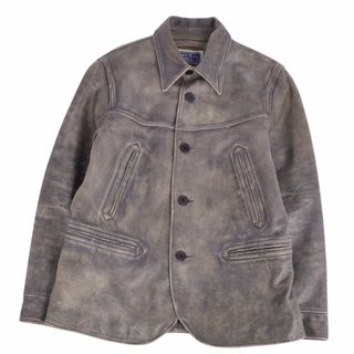 ダブルアールエル(RRL)の極美品 ダブルアールエル RRL 23SS Ralph Lauren コート カーコート レザーコート インディゴ ヴィンテージ加工 牛革 アウター メンズ M グレー(その他)