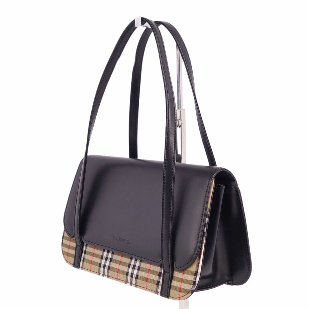 BURBERRY(バーバリー)の美品 Vintage バーバリー Burberrys バッグ ハンドバッグ チェック柄 カーフレザー キャンバス カバン レディース ブラック/ブラウン レディースのバッグ(ハンドバッグ)の商品写真